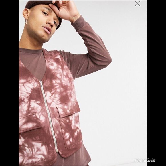 ASOS Design Acid Wash Tie Dye Jersey Brown Utility Vest - Picture 3 of 9